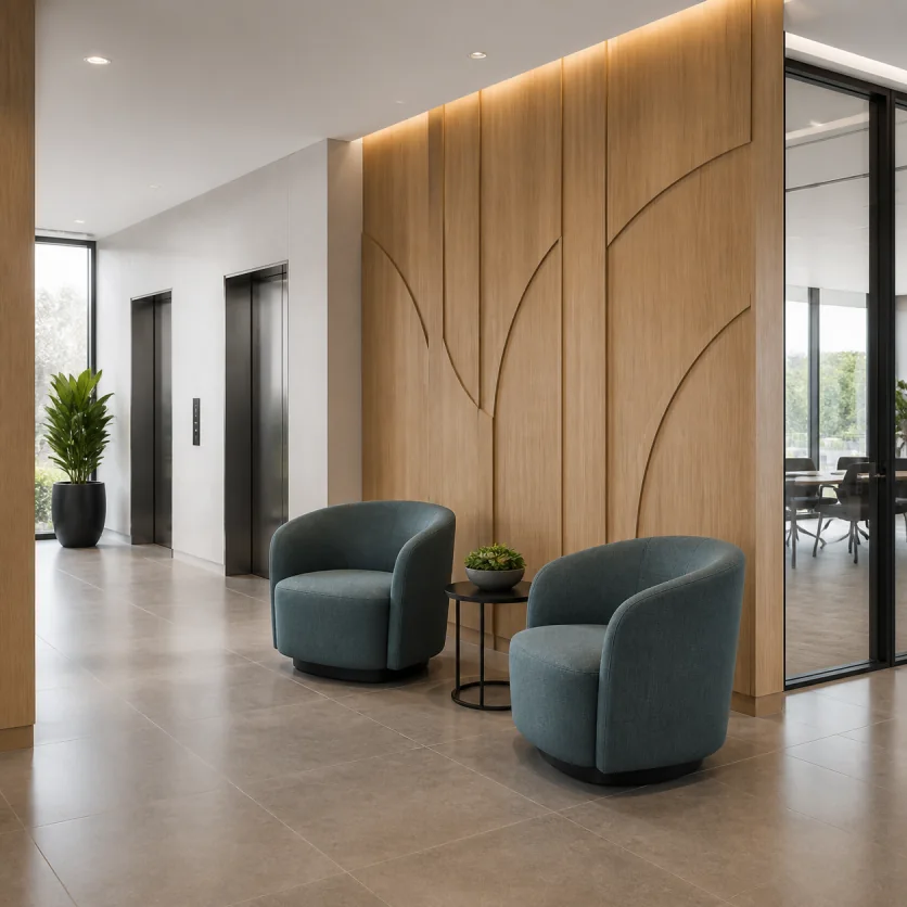 Shared-building lounge representing professional Peninsula workplaces served by San Mateo Janitorial